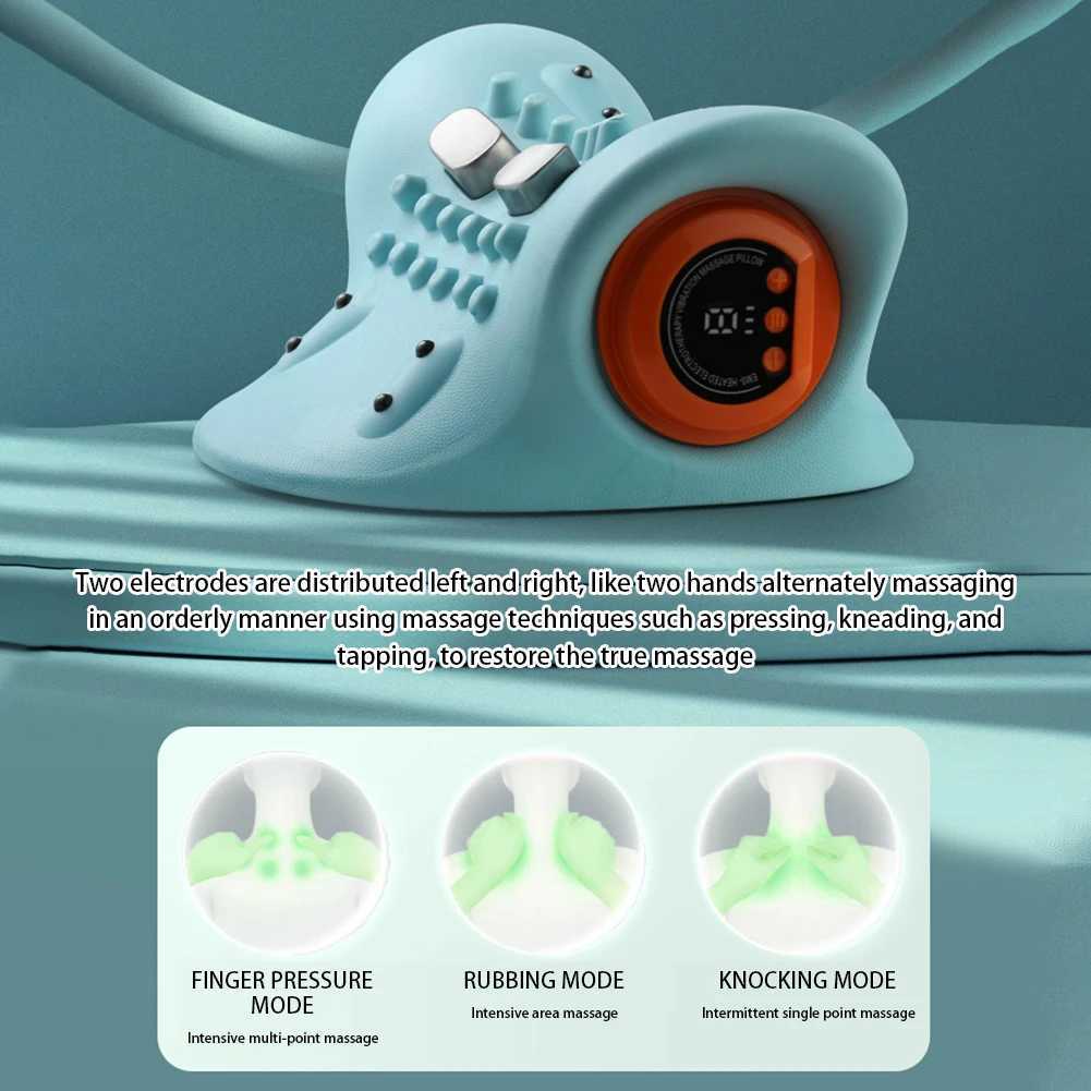 EMS-Cervical Tractions Heating Neck Spine Pillow Rechargeable Portable Pain Relief Massage Pillow For Muscle Relax GiftW250512