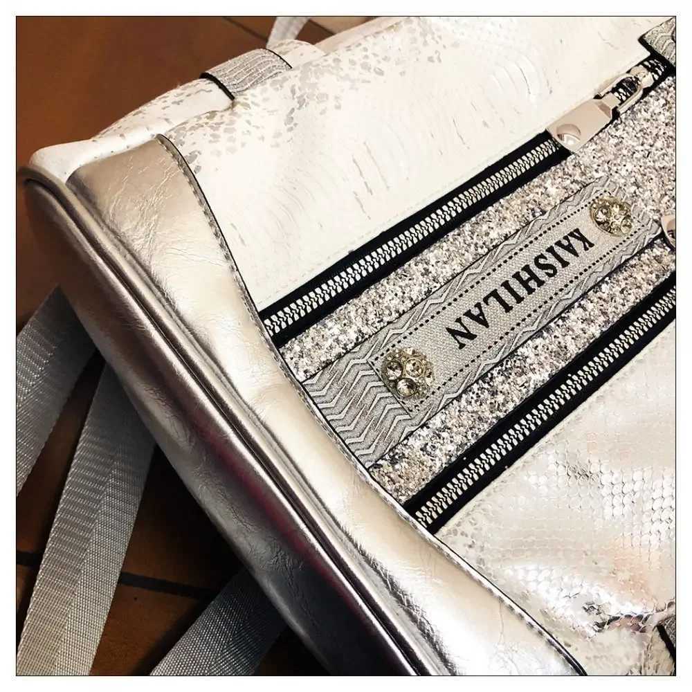 Female Quality Vegan Leather Patchwork Big Capacity Backpack Bag Women Kaishilan Serpentine Travel Casual Big Size Daily Daypack Z250512