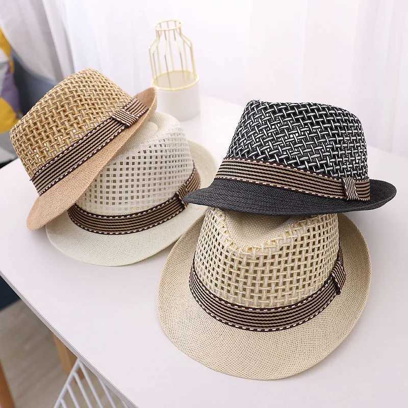 Fashion Children Jazz Top Hat Cool Breathable Kids Straw Cap Fashion Baby Summer Sun Hats 4-12Year Boy Girl Sunshade Panama Caps R250512