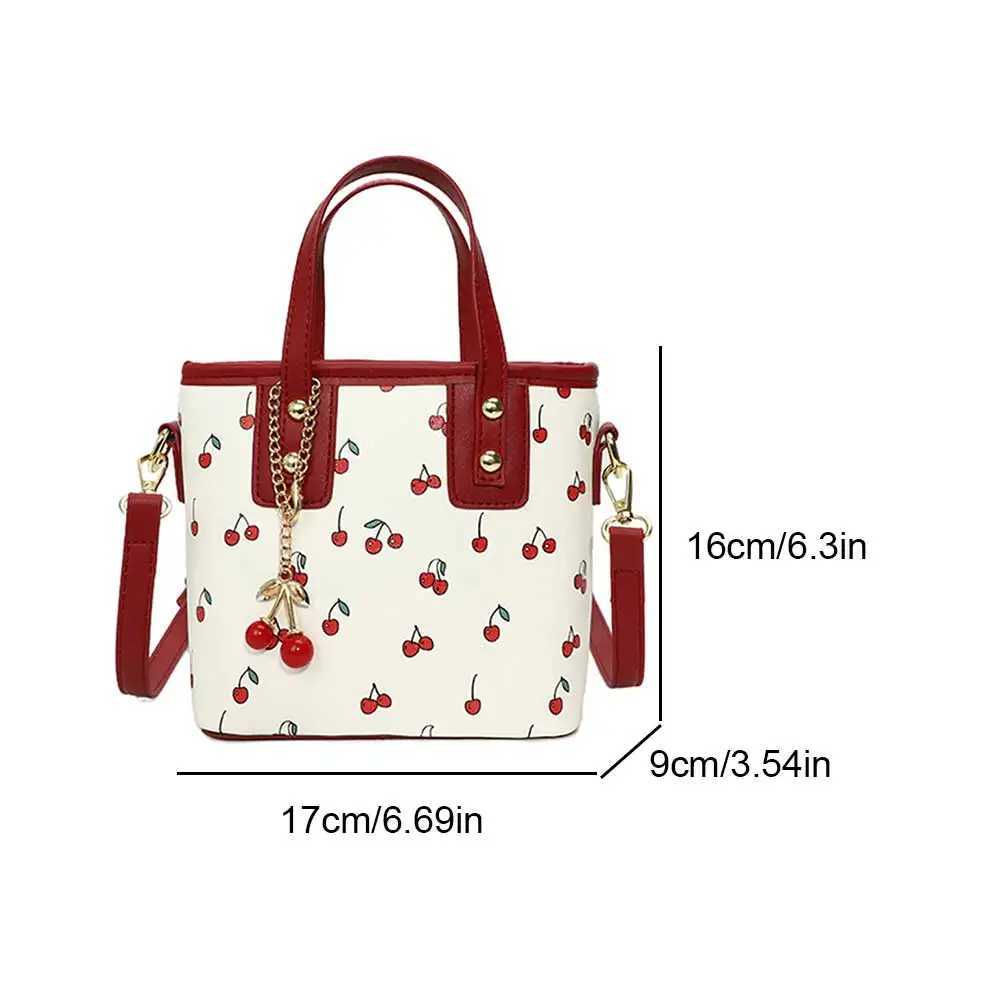Women PU Cherry Shoulder Bag Large Capacity Trendy Commuting Bag with Cherry Pendant Stylish Crossbody Bag Aesthetic HandbagW250512