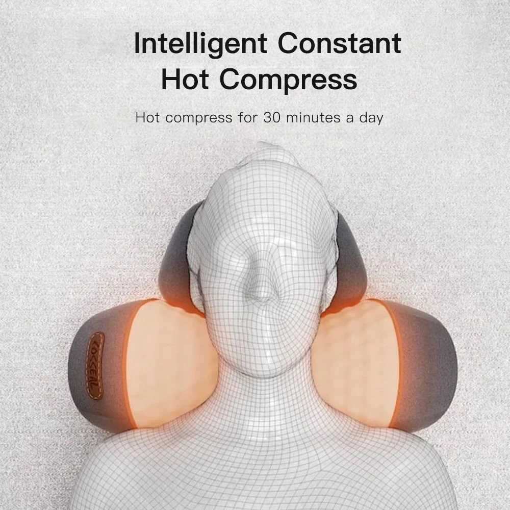 Neck Massager Neck Support Neck and Shoulder Hot Compress Massage Pillow Spinal Support Single Key Pperation GreyW250512