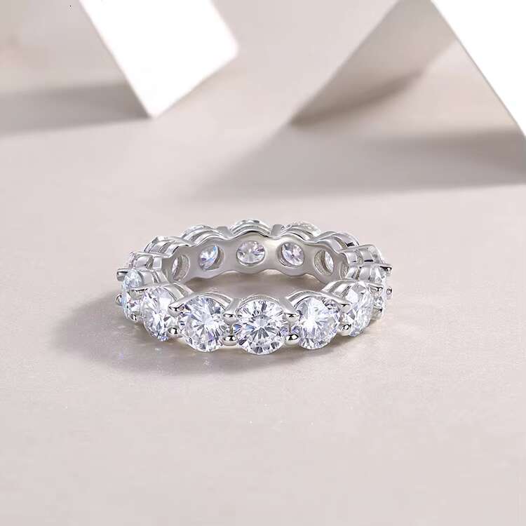 SGARIT Moissanite Jewelry Big Stone Full Diamond Eternity Ring S925 Silver Gold Plated 6.5CT 5mm Moissanite Wedding Band Ring