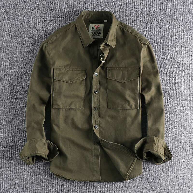 Autumn New 204 Khaki Retro Wash Solid Color Work Shirt Men's Three-Dimensional Pocket Trend Loose Jacket