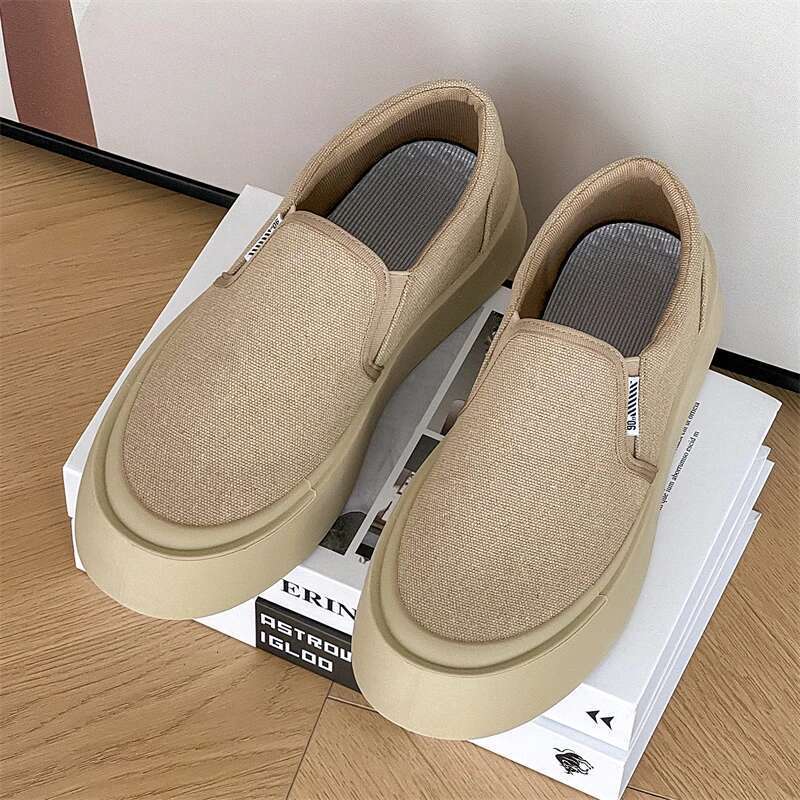 Men's canvas high-quality loafers fashionable thick soles versatile casual sports board white lazy shoes
