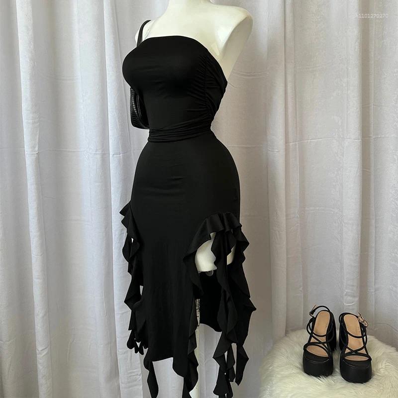 Casual Dresses Women Strapless Sexy Floral Fold Hemline High Slit Mini Dress 2026 Solid Backless Sleeveless Black And Pink Party Vestidos