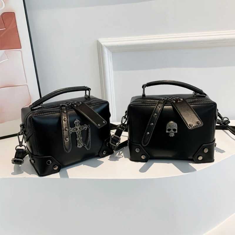 Top Handle PU Leather Crossbody Bag Punk Skull Crosses Small Shoulder HandbagW250512