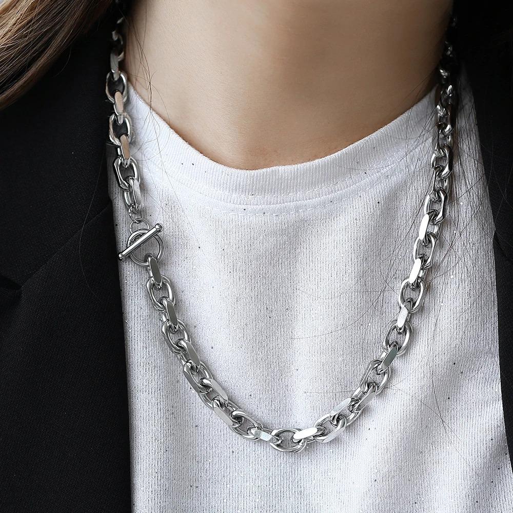 Stainless Steel To-Clasp Cable Link Chain Necklace for Women Men Fashion Jewelry 9mm