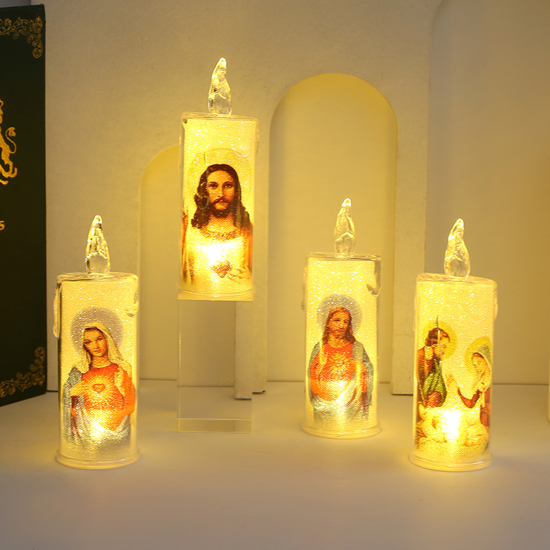 Festival simulation candle LED decorative light with Virgin Mary pattern