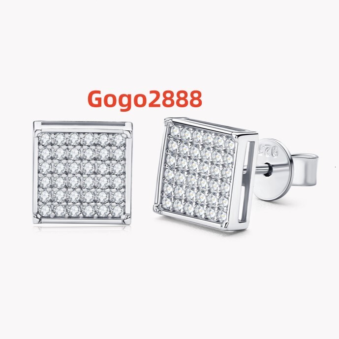 Hiphop square Moissanite Stud Earrings 925 Sterling Silver Women Gift Hip Hop Vvs Iced Out Moissanite Earring for Men