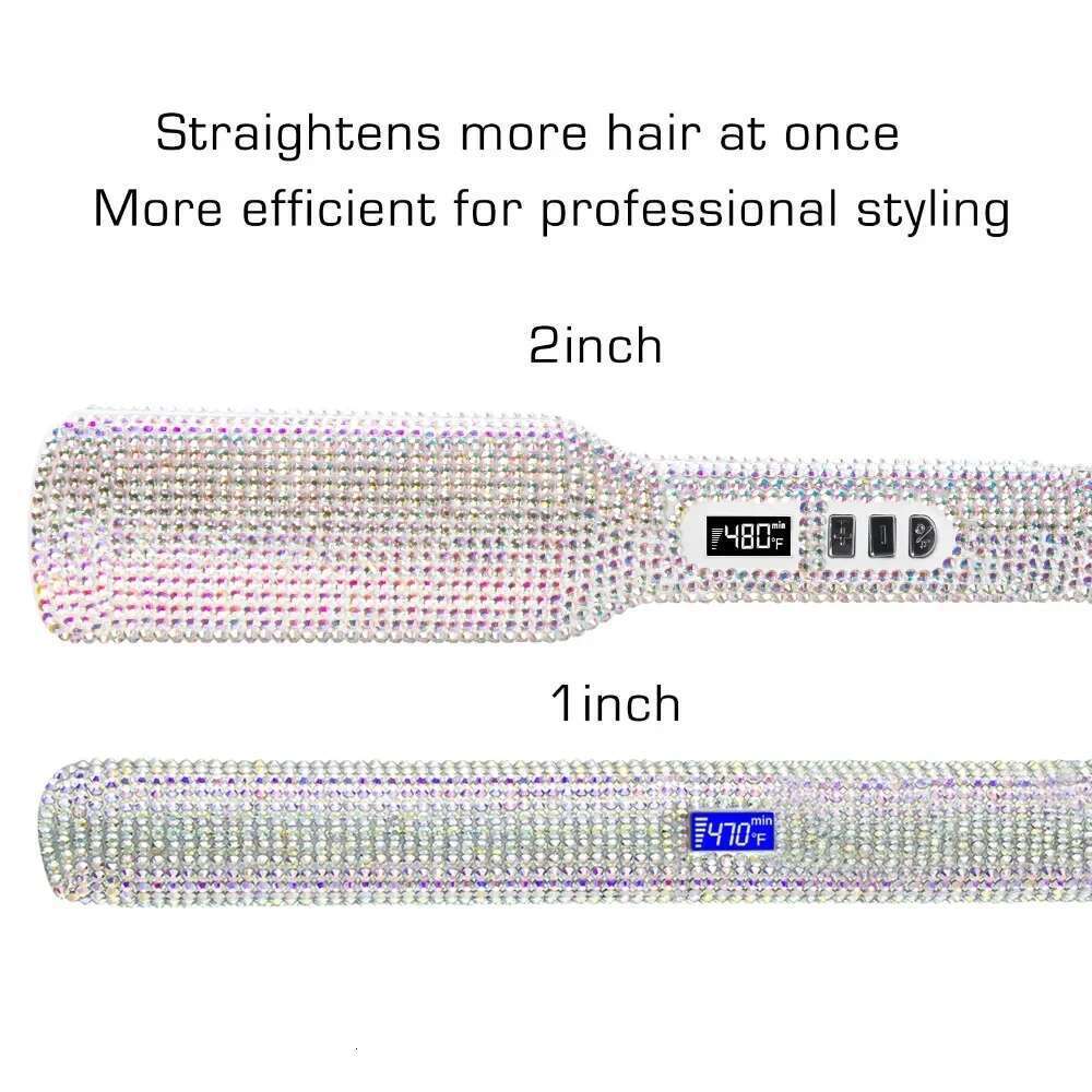 Rhinestone Flat Titanium Straightener Dual Voltage Iron Professional Hair Tools LCD Display 2 Inch Plate Irons