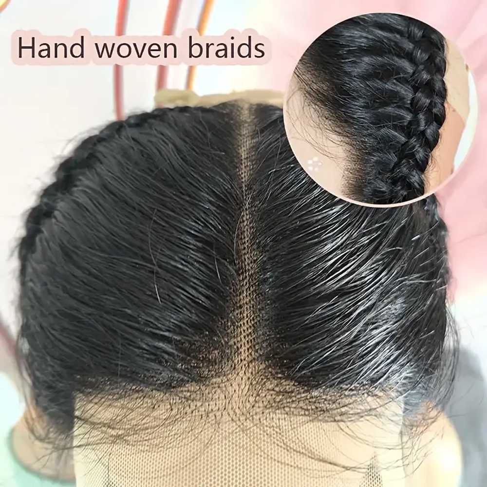 HD 13X4 Transparent Lace Frontal Human Hair with Braids 8-12 Inches Brzailian 100% Remy Hair Read Lace Frontal for Women Girls