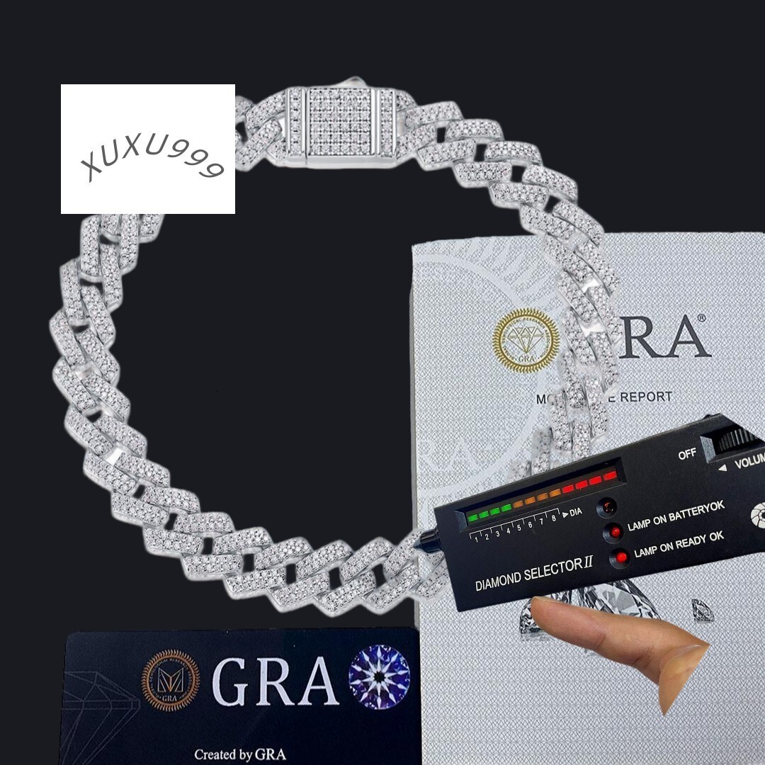 8MM 10MM 14MM Moissanite Bracelet Cuban Link Chain 925 Silver White Gold Plated Iced Out Hip Hop Jewelry Bracelets for Men Women