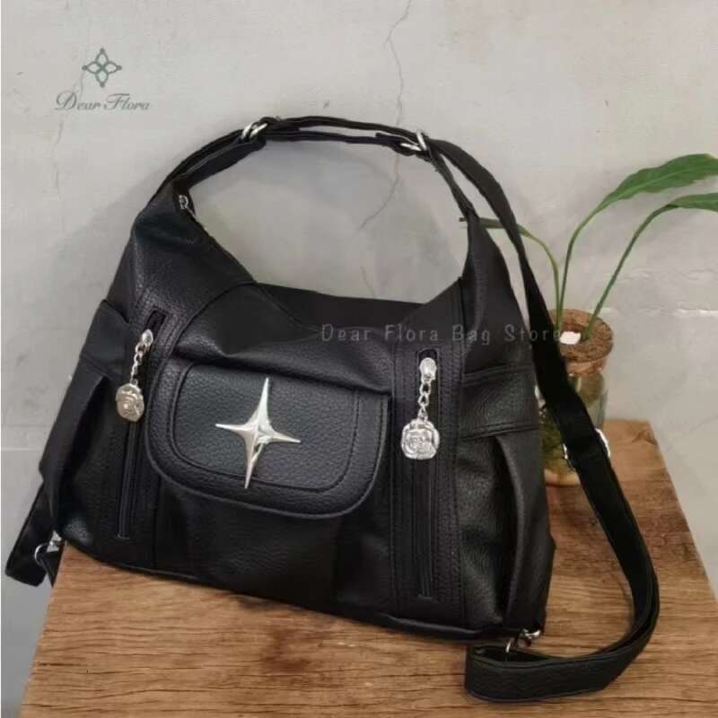 Y2k Soft Simplicity Versatile Large Capacity Tote Star Classic Shoulder Bags Punk Goth Casual Crossbody New Travel Backpack