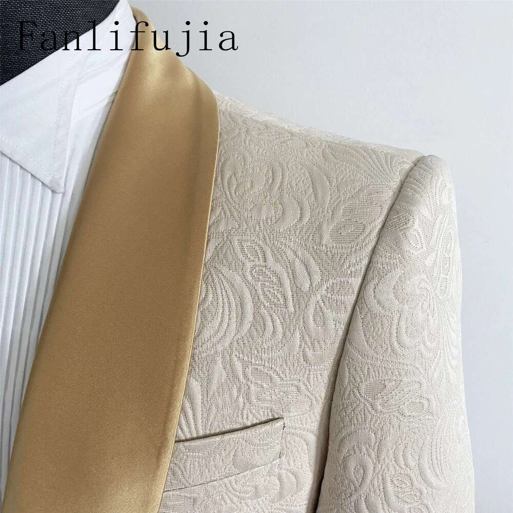 Fanlifujia Mens Wedding 2024 Italian Design Custom Made Champagne Smoking Tuxedo Jacket 2 Piece Groom Terno Suits For Men