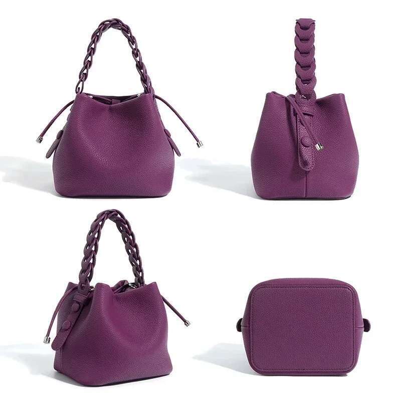 New Genuine Leather Bucket Spring Textured Commuting Versatile Shoulder Crossbody Elegant Handheld Bag