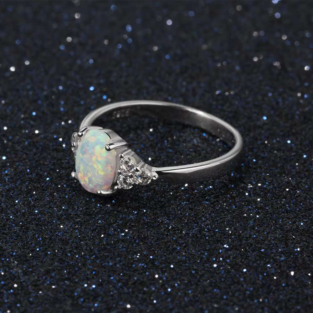 High Quality 925 Sterling Silver Simple Zircon Inlaid Opal Ring Eternal Engagement Wedding Rings