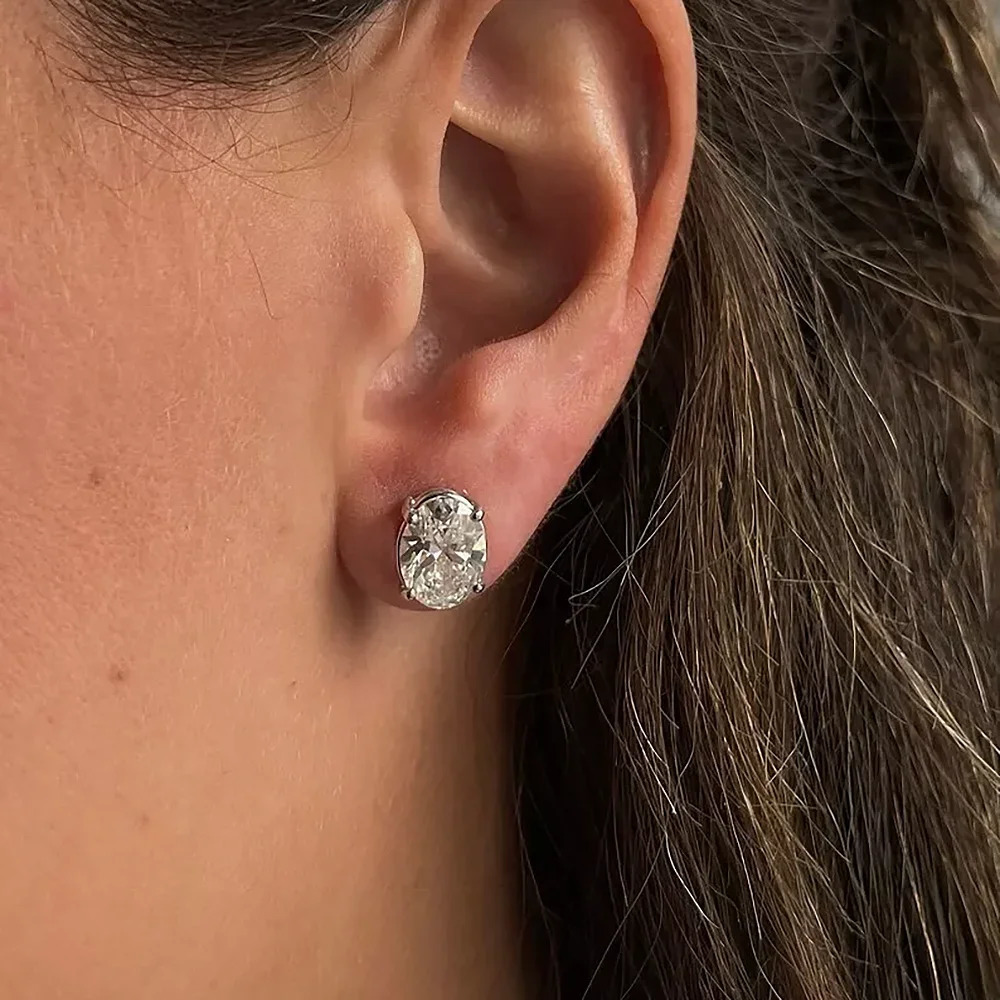1/2 D Color Oval Cut Diamond Stud Earrings with GRA Certificates S925 Sterling Silver Ear Studs for Women Men 250512