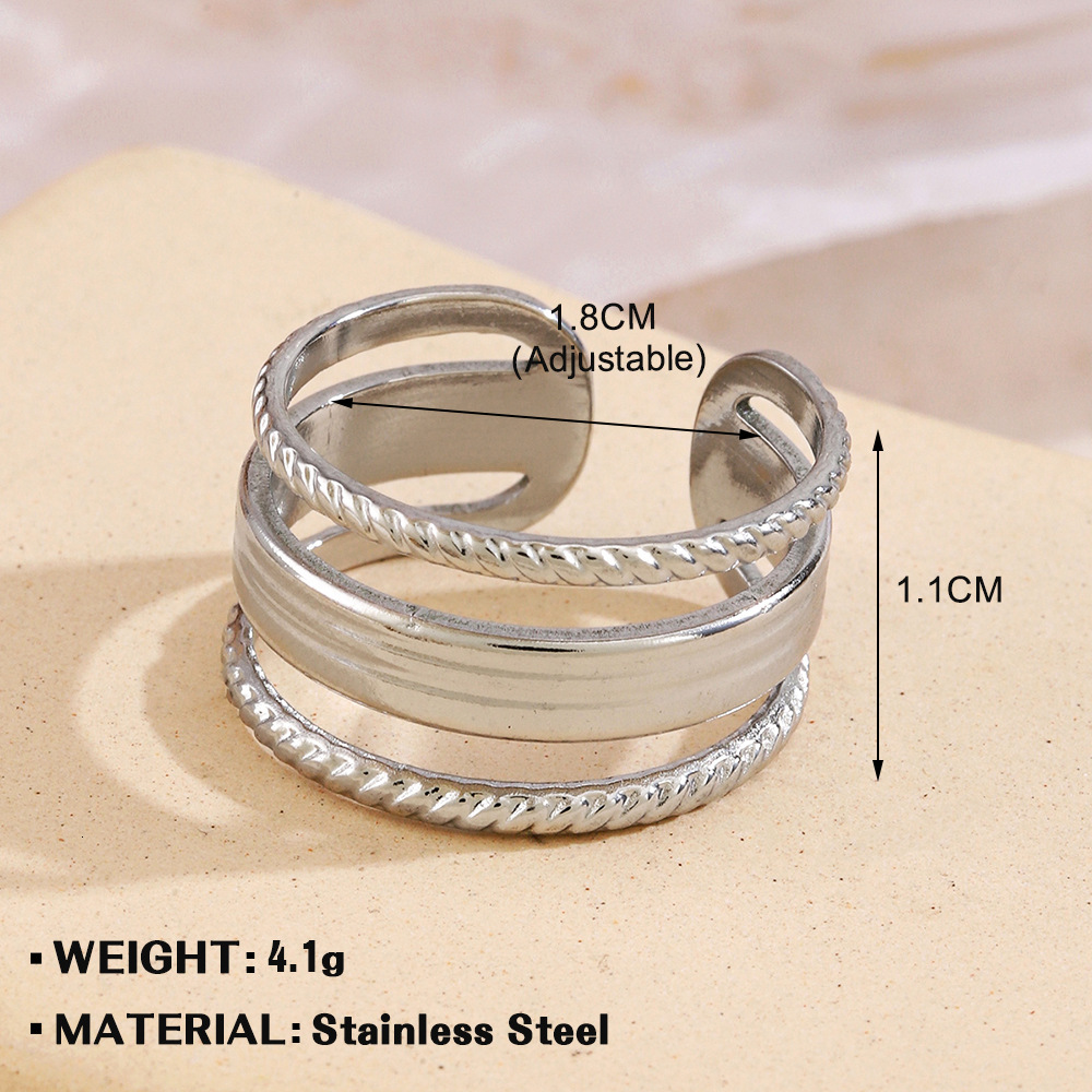 Popular Instagram Style Stainless Steel Leaf Female Personality Hip Hop Gold Plated Geometric Open Ring