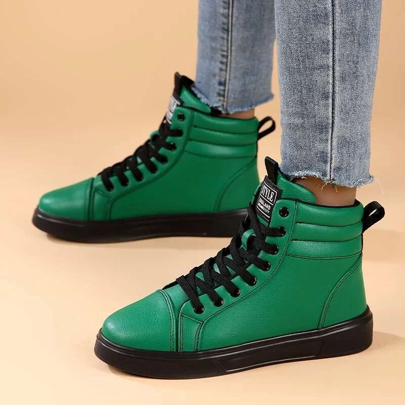 2025 Spring Fashion Red Men's High Top Skateboarding Shoes for Men Women Comfortable Unisex Leather Sneakers Size 35-46
