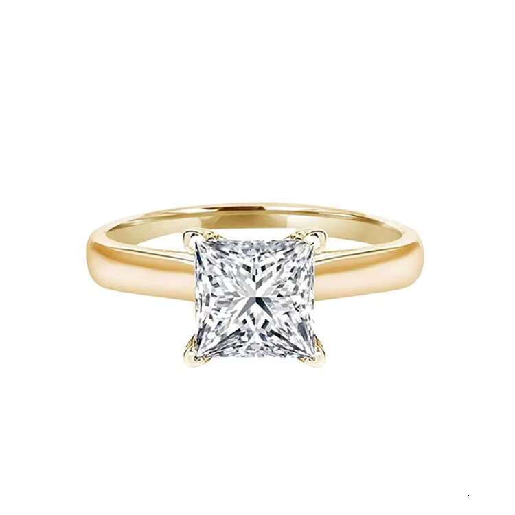Princess Cut Moissanite Lab Grown Diamond Cz Solitaire Yellow Gold Engagement Ring 14 Karat Gold Wedding Rings