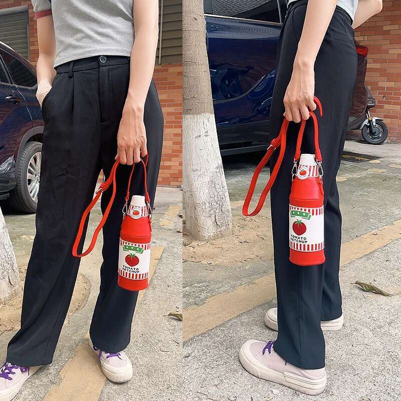 Fun Tomato Ketchup Bottle Design Ladies Shoulder For Girl Novelty Chain Party Purse Bag Women Daily Handbag Cute Red Clutch