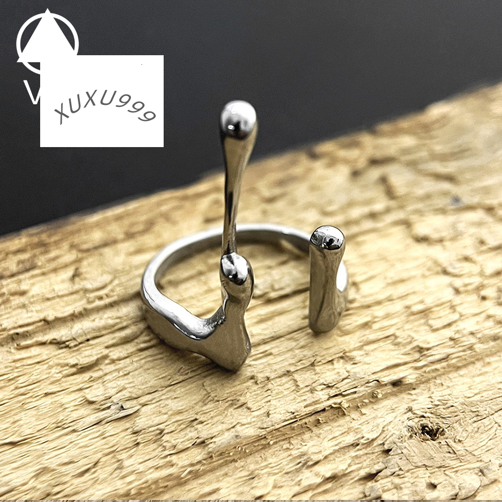 VAF Hand Polished Unisex Open Adjustable Liquid Fluid Ring Stainless Steel Unique Elegant Ring