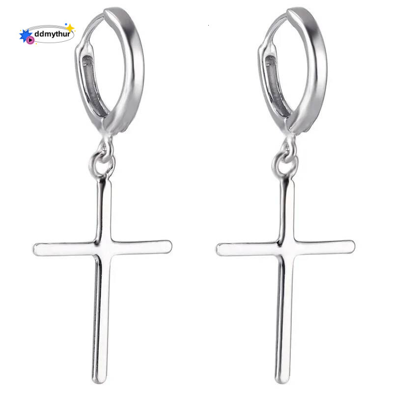 Sterling Sier Cross Hoop Earrings For Women Temperament Personality Trendy Jewelry Gift 2021 New ddmythur