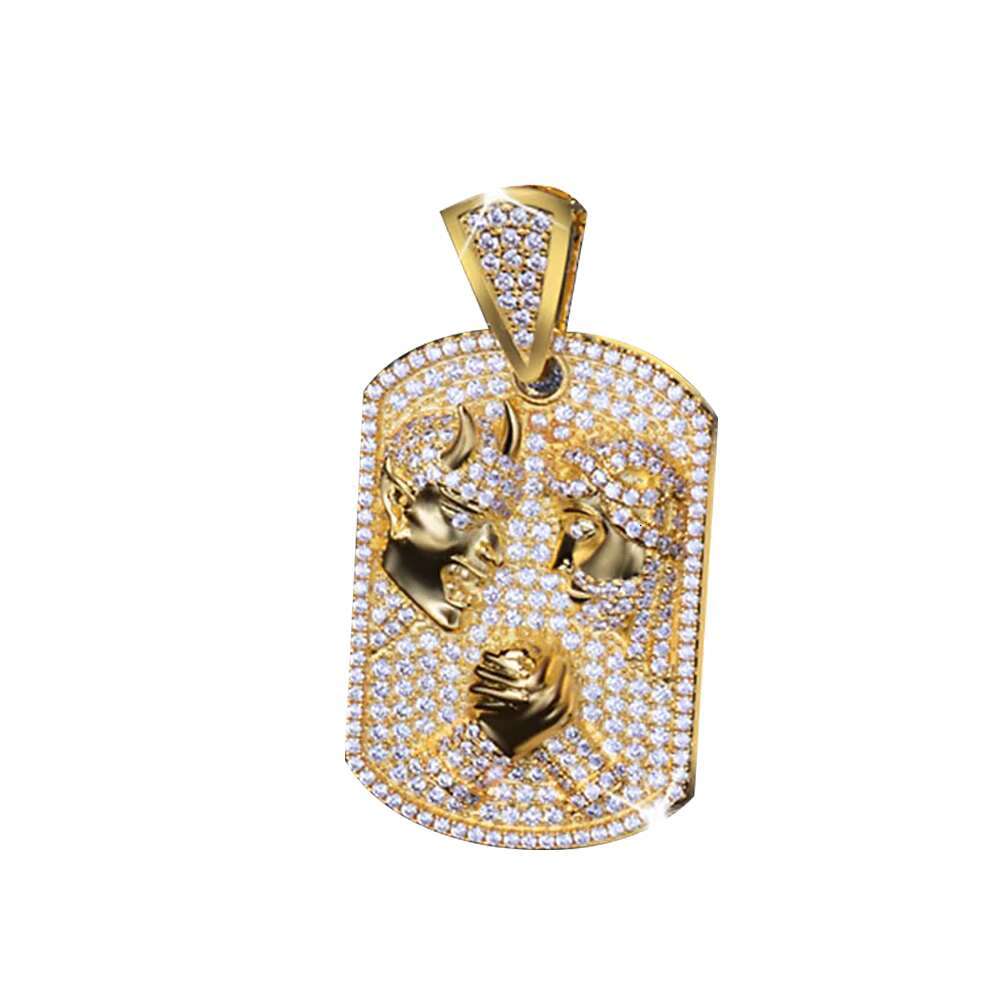 Fashion Design Trendy New Hiphop Jewelry Ice Out Cubic Zircon Diamond Gold Plated Brass Animal Leopard Square Pendant for Men