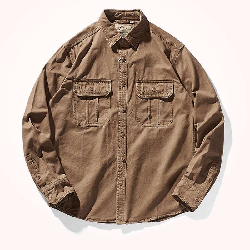 Men's New Arrival Fall 2024 Workwear Shirt Vintage Cotton Twill Zigzag Pattern Utility Pocket Long Sleeve Topcoat