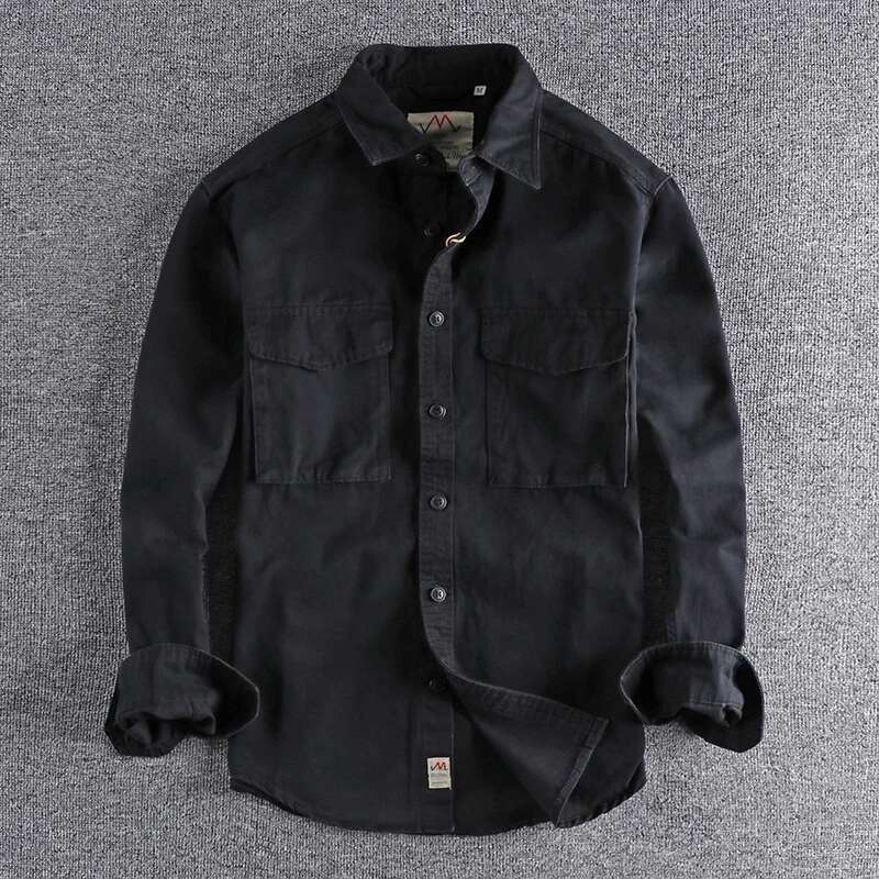Autumn New 204 Khaki Retro Wash Solid Color Work Shirt Men's Three-Dimensional Pocket Trend Loose Jacket