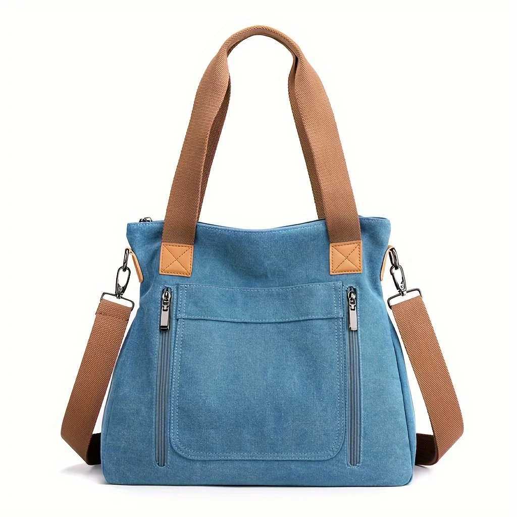 Retro Commuter Campus Ladies Canvas Bulk Capacity Color Casual Practicality Detachable Shoulder Strap Tote Bag Shoulder Bag ZW250512