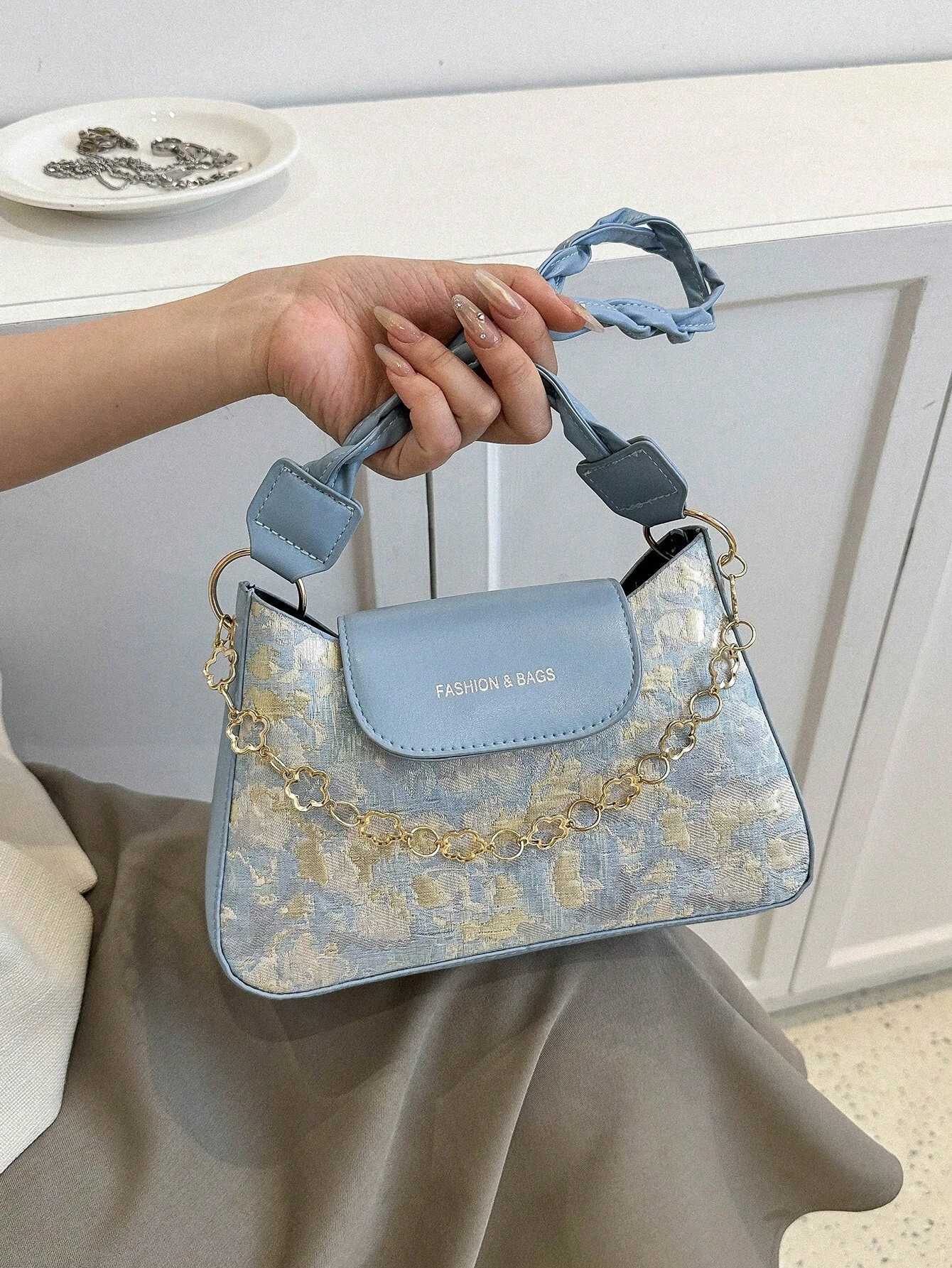 Vintage Pattern Chain Decoration Womens Single Shoulder Bag Flower Pattern Shoulder Bag For Women Chain Decor Underarm PurseW250512