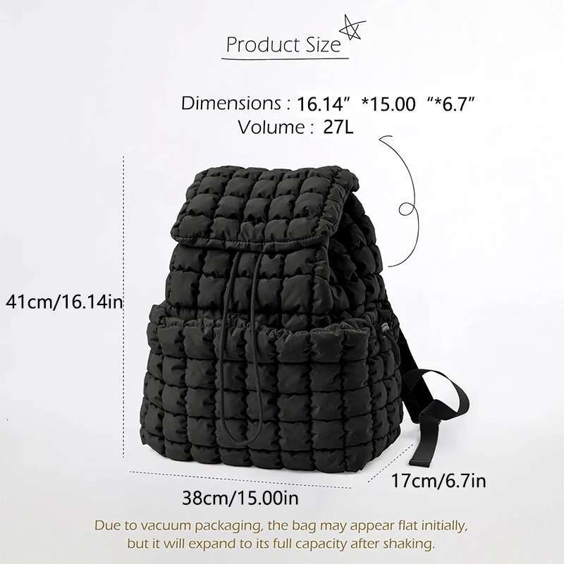 Quilted Women's Lightweight Padded Hiking & Travel Bag with Drawstring Closure and Adjustable Straps Portable Backpack