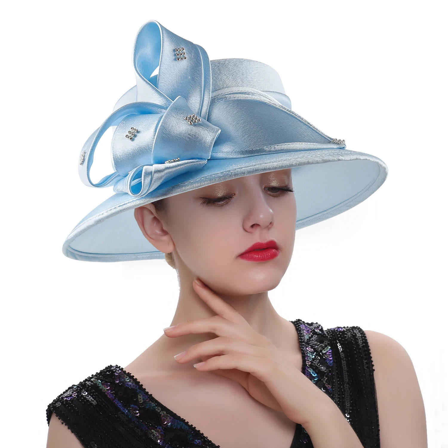 Women Satin Cloth Church Hat Elegant Wedding Pography Top Female Banquet Fancy Fascinator Formal 250512