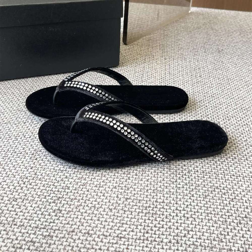 Women Size35-41 Genuine Leather Flip-Flops Crystals Summer Slides Beach Flats Pearls Designer Shoes Zapatillas De Mujer
