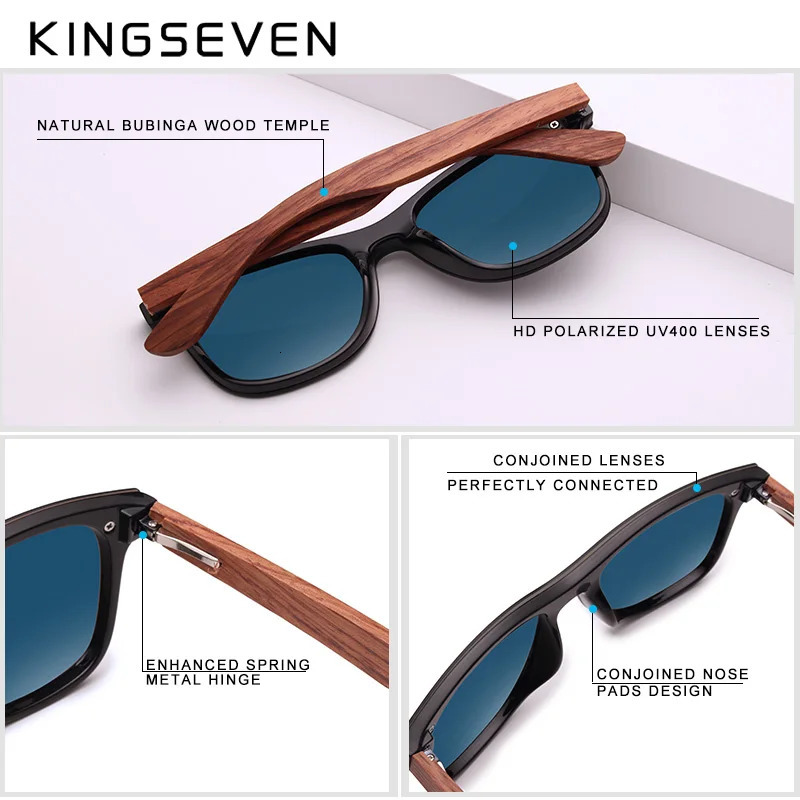 KINGSEVEN Natural Wooden Sunglasses Men Polarized Fashion Sun Glasses Original Eye Protection Eyewear Oculos De Sol Masculino 250512