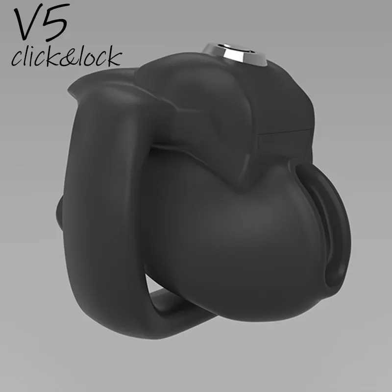 2022 New Clear Design HT-V5 Click Lock Padlock Male Chastity Device Set Cock Cage Penis Ring Bondage Belt Fetish Adult Sex Toys W250512
