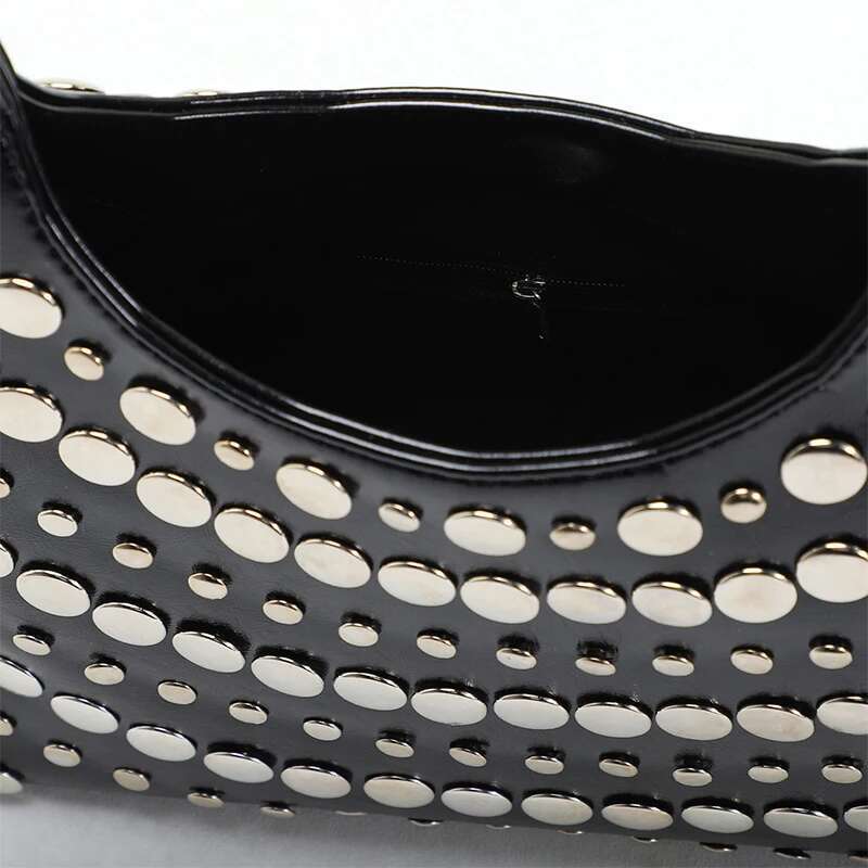 Cool Sier Rivet Underarm 2025 New Brand U-Shaped Tote Red Lady High-End Shoulder Bag European Punk Handbag