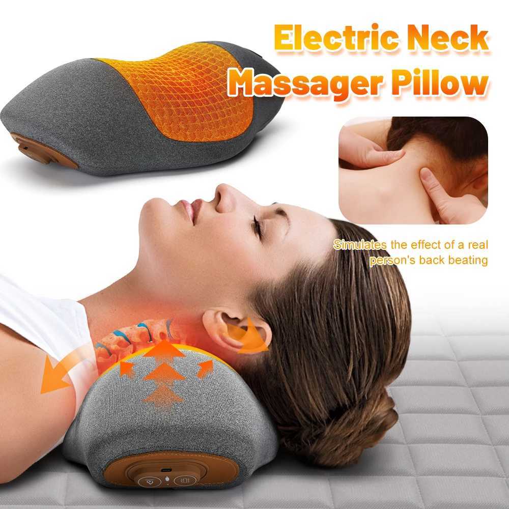 Electric Neck Massager Cervical Pillow Hot Compress Vibration Massage Neck Traction Relax Pillow Spine Support Massager PillowW250512