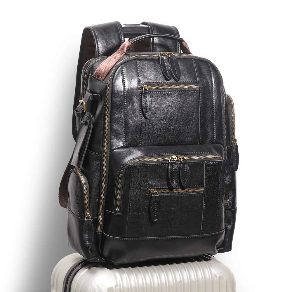LUOKIR New Genuine Large Capacity Multifunctional Crazy Horse Leather Backpack Travel Business Laptop Bag