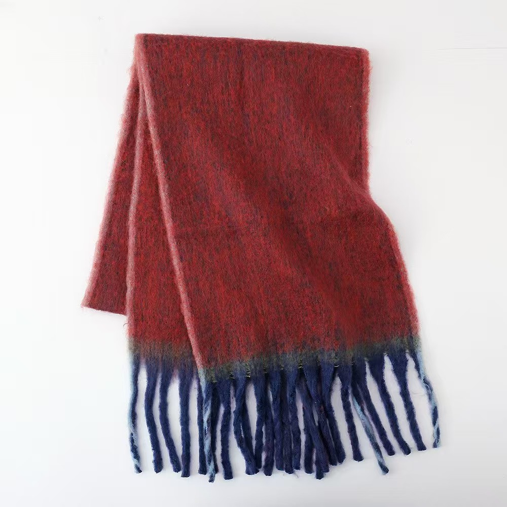 T692 European and American circle yarn thick braid scarf female European and American fashion simple versatile neck scarf thick contrast color scarf