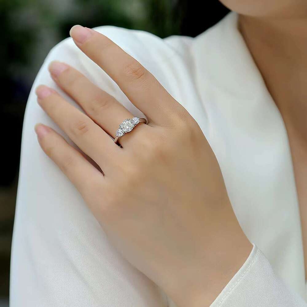 Stunning round bright cut three stone magnesite ring, made of pure silver, suitable for women (sizes 5-9)