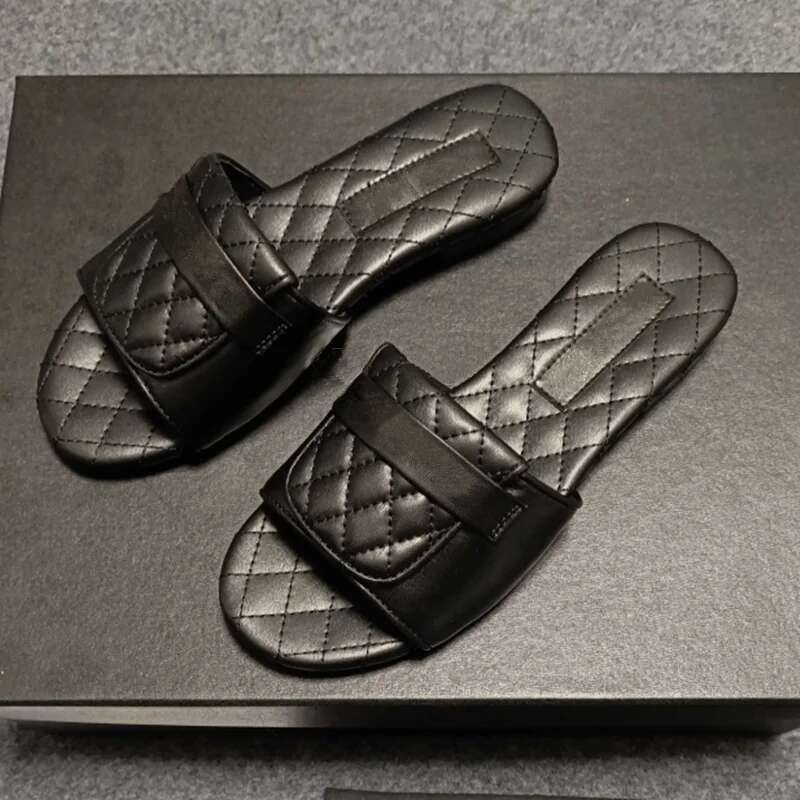 2025 New counter quality leather women's shoes small fragrance, Velcro thick soled slippers