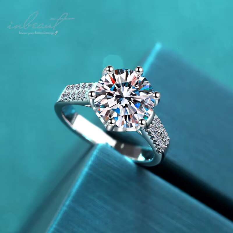 Silver 925 Original 3 Ct Round Brilliant Cut Diamond Test Past D Color Moissanite 6 Claws Ring for Engagement Fine Jewelry