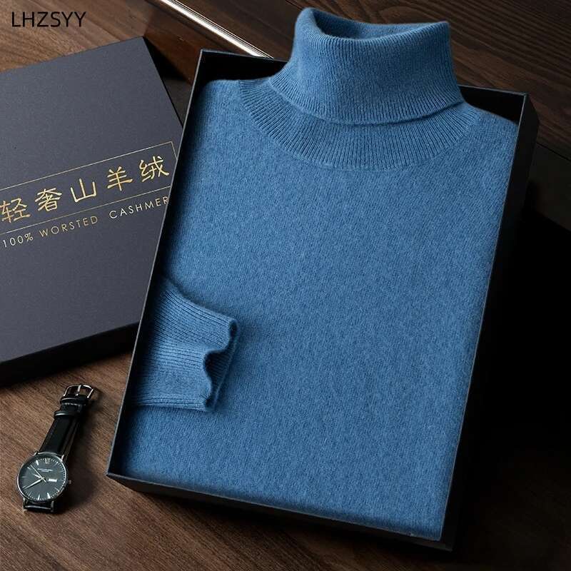 Autumn Winter New 100% Cashmere Sweater Men's Turtleneck Turtlenecks Knit Pullovers Youth Loose Warm Business Casual Solid Top