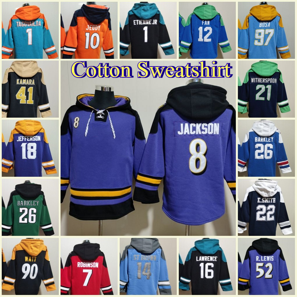 Men's Hoodie Jersey Football Brady Carr Austin Ekeler Polamalu Bernie Kosar McCaffrey Hall Thielen Lawrence Stroud Rodgers Fields Metcalf Fitzpatrick Stitched