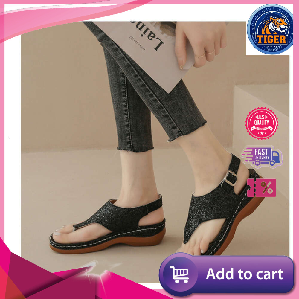 Ddmytiger Size For Large Women S Fashion Sequin Clip Toe Buckle With Herringbone Flat Sole Sandals Outdoor Shoes