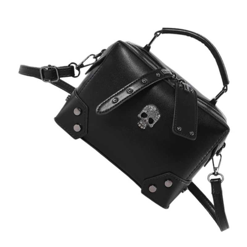 Top Handle PU Leather Crossbody Bag Punk Skull Crosses Small Shoulder HandbagW250512