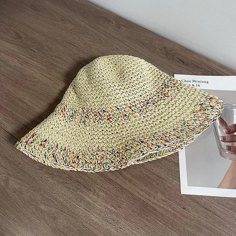 Summer Straw Sun Hats for Women Showing Face Small Bucket Hat Large Brim Sunshade and Sunscreen Seaside Beach Cap 250512