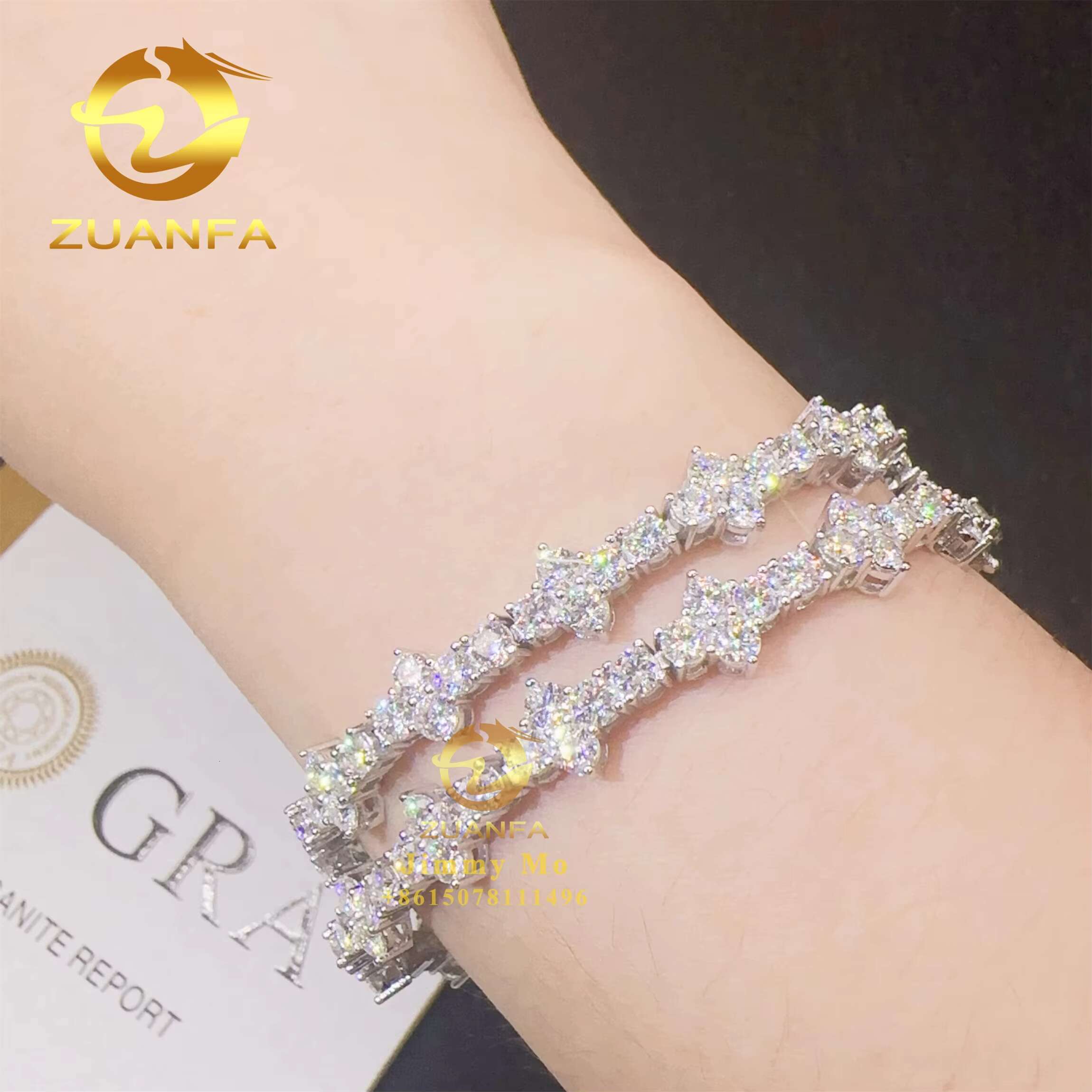 Best Selling 3mm 925 Sterling Silver Man Luxury Hip Hop Jewelry D Moissanite Diamond VVS1 Cluster Tennis Chain Bracelets